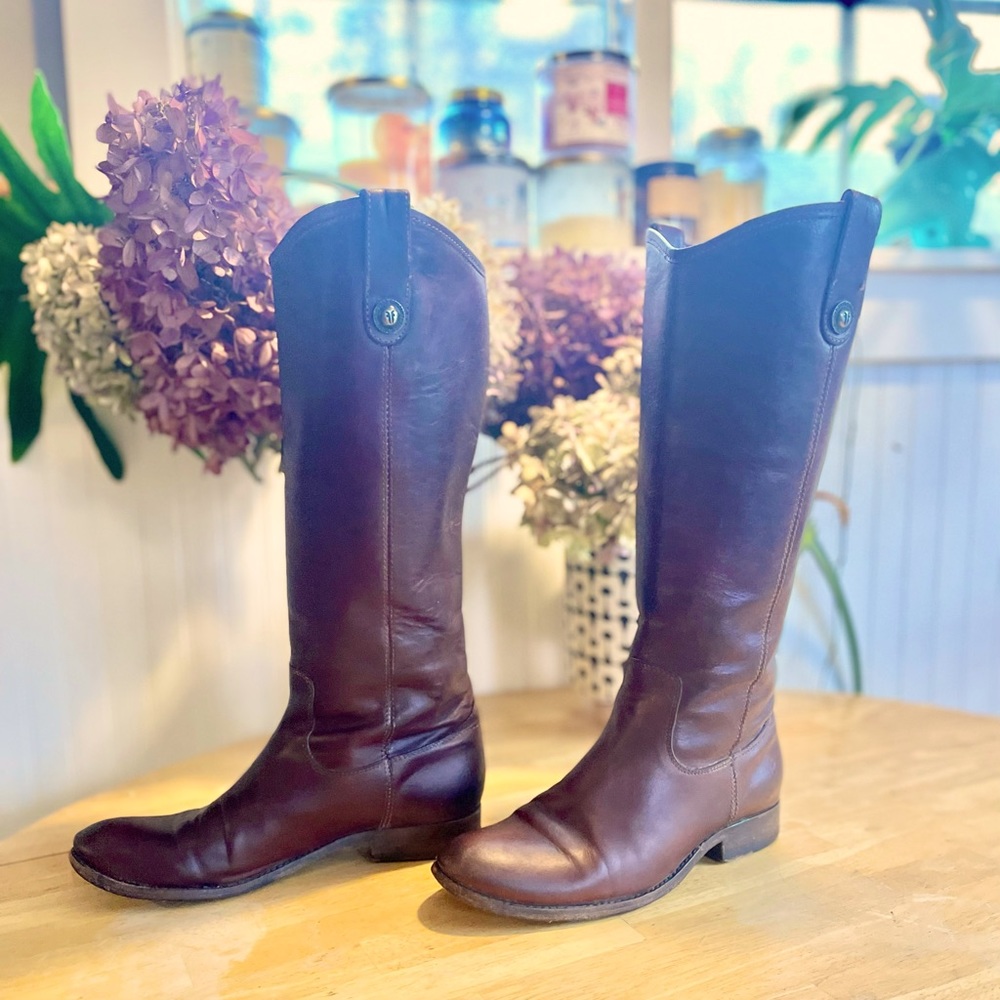 Frye Melissa Button Tall 2 Riding Boots - Black Waxy Burnished Leather